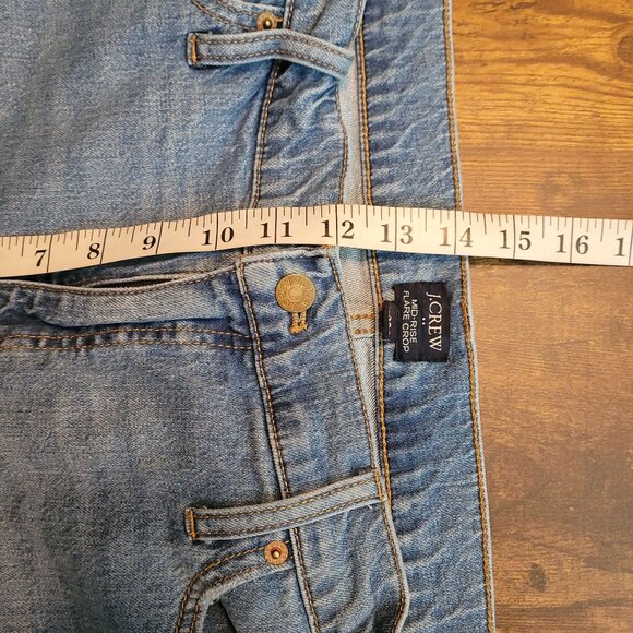 J Crew Jeans Size 35 Mid Rise Flare Crop Medium Light Wash Denim Western - Picture 9 of 11